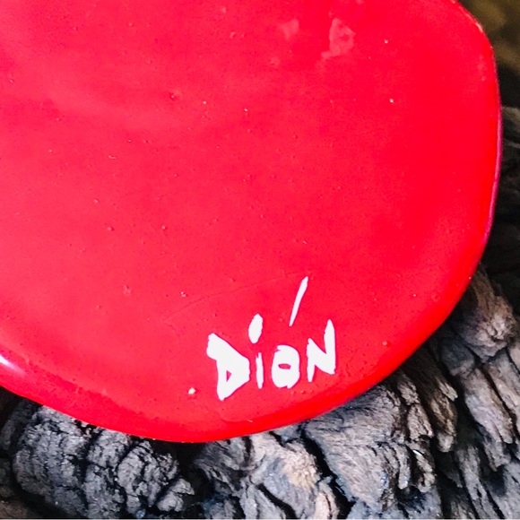 Vintage 80’s Red & Goldleaf Lacquer & Paper Statement OOAK Earrings Signed Dion - Picture 10 of 11